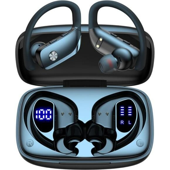 Wireless earbuds Bluetooth earphones with mic LED display sport over ear fit - Picture 1 of 7